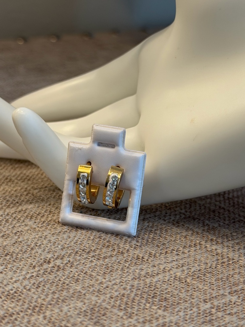 18k Gold Crystal Accent Hoop Huggies Earrings - Women Jewelry